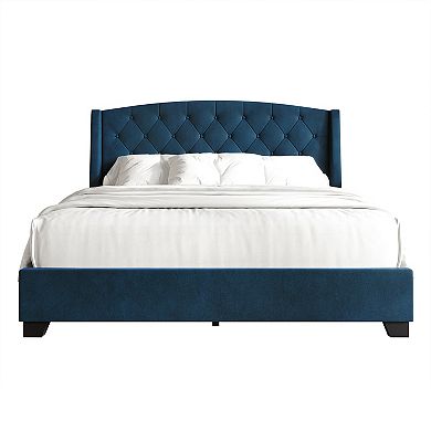 Transitional Velvet Platform Bed with Storage
