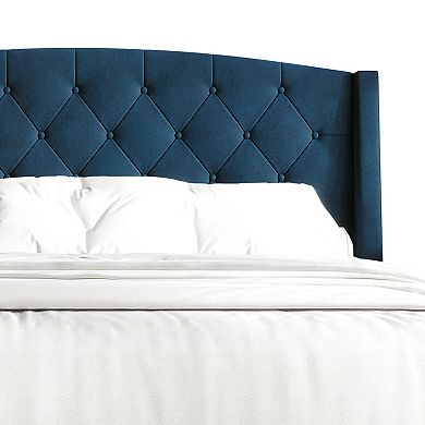 Transitional Velvet Platform Bed with Storage