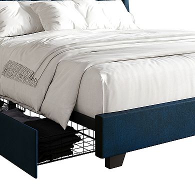 Transitional Velvet Platform Bed with Storage