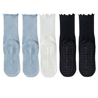 5 Pairs Women's Anti-Slip Crew Yoga Socks Soft Cotton Grip Sole Seamless Toe Design