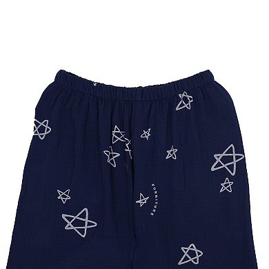 Women's Long Sleeve Button-Up Pajama Set with Notched Collar and Star Print Design