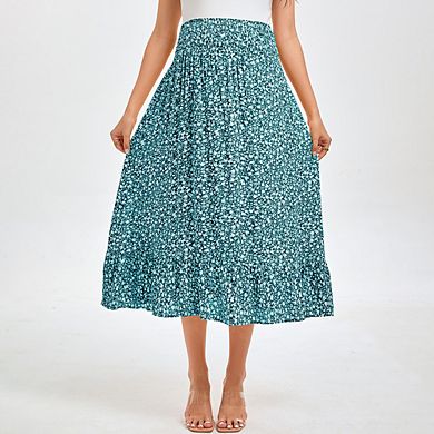 Maternity Skirt Womens High Waist Maternity Skirts Ruffled Tiered Casual A Line Swing Boho Skirts