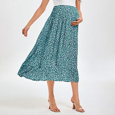 Maternity Skirt Womens High Waist Maternity Skirts Ruffled Tiered Casual A Line Swing Boho Skirts