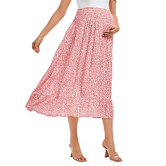 Maternity Skirt Womens High Waist Maternity Skirts Ruffled Tiered Casual A Line Swing Boho Skirts
