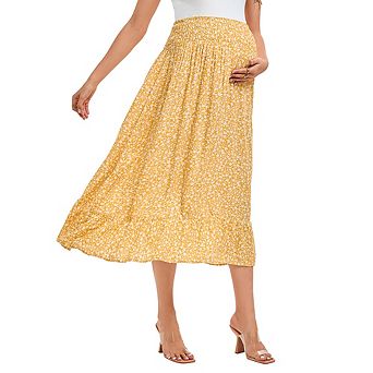 Maternity Skirt Womens High Waist Maternity Skirts Ruffled Tiered Casual A Line Swing Boho Skirts