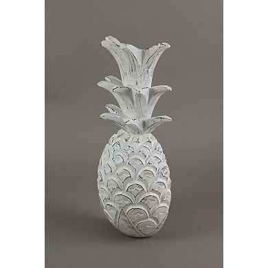 10 Inch White Pineapple Hanging Wall Art Carved Wood Sculpture Home Decor Plaque
