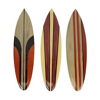 16 in Hand Carved Painted Wooden Surfboard Wall Hanging Decor Beach Art Set of 3