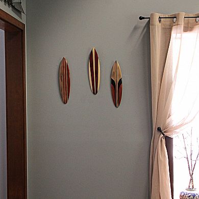16 In Hand Carved Painted Wooden Surfboard Wall Hanging Decor Beach Art Set of 3