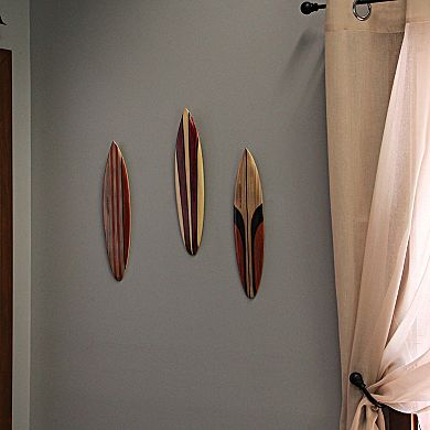 16 In Hand Carved Painted Wooden Surfboard Wall Hanging Decor Beach Art Set of 3