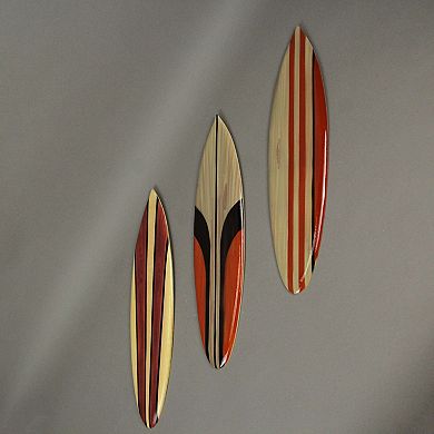 16 In Hand Carved Painted Wooden Surfboard Wall Hanging Decor Beach Art Set of 3