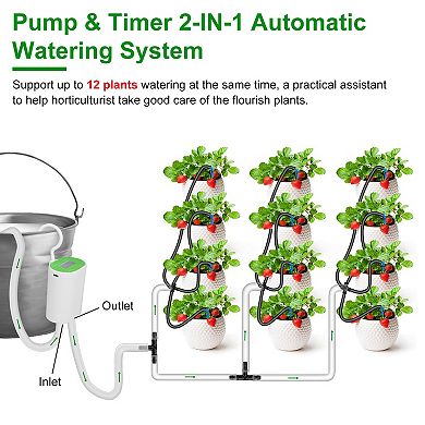 Automatic Plant Watering System with Timer & Pump Drip Irrigation for 12 Plants