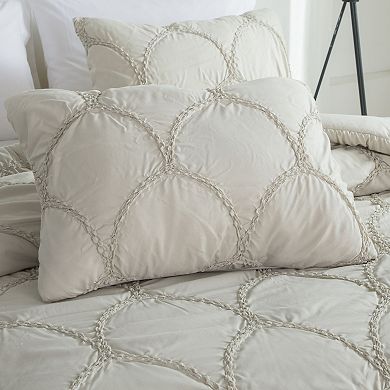 Scallop Embroidered Comforter Set with Shams, Elastic Quilting, Ultra-Soft Microfiber
