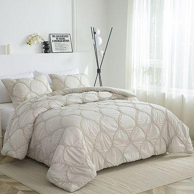 Scallop Embroidered Comforter Set with Shams, Elastic Quilting, Ultra-Soft Microfiber