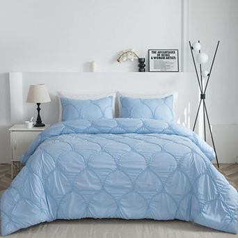 Scallop Embroidered Comforter Set with Shams, Elastic Quilting, Ultra-Soft Microfiber