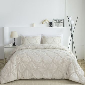 Scallop Embroidered Comforter Set with Shams, Elastic Quilting, Ultra-Soft Microfiber