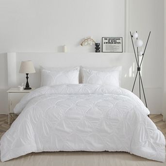 Scallop Embroidered Comforter Set with Shams, Elastic Quilting, Ultra-Soft Microfiber
