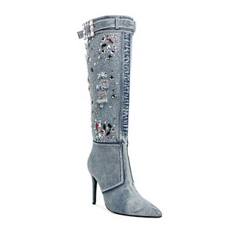 London Rag Cornik Women's Multi-Color Stone Denim Boots