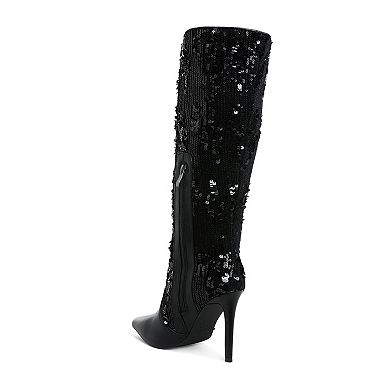 London Rag Sitarah Women's Metallic Sequin Knee-High Boots