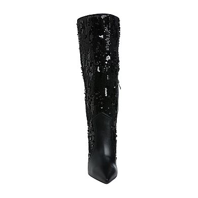 London Rag Sitarah Women's Metallic Sequin Knee-High Boots