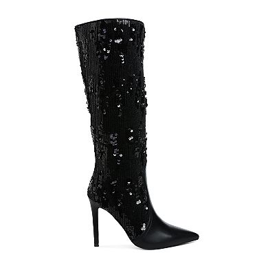 London Rag Sitarah Women's Metallic Sequin Knee-High Boots