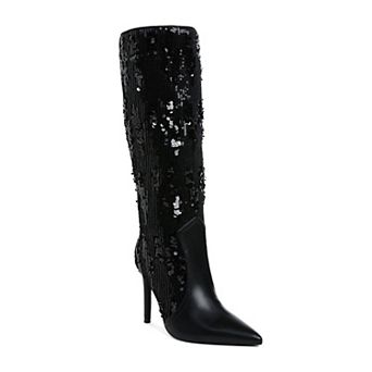 London Rag Sitarah Women's Metallic Sequin Knee-High Boots