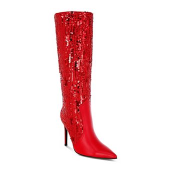 London Rag Sitarah Women's Metallic Sequin Knee-High Boots