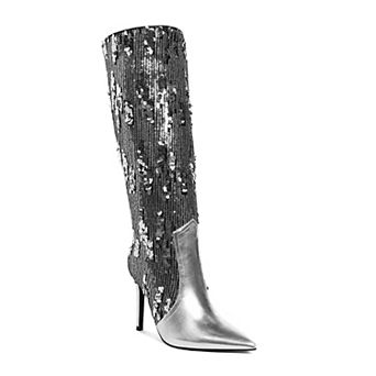 London Rag Sitarah Women's Metallic Sequin Knee-High Boots