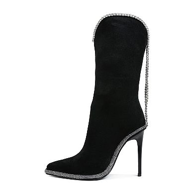 London Rag Ashipa Women's Diamante Chain Detail Calf Boots