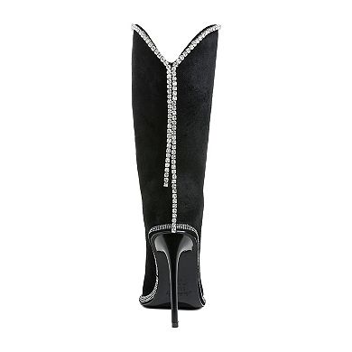 London Rag Ashipa Women's Diamante Chain Detail Calf Boots