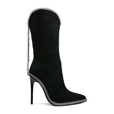 London Rag Ashipa Women's Diamante Chain Detail Calf Boots