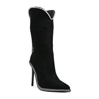 London Rag Ashipa Women's Diamante Chain Detail Calf Boots