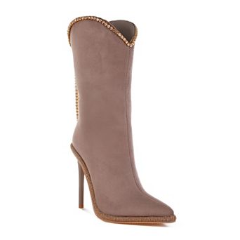 London Rag Ashipa Women's Diamante Chain Detail Calf Boots