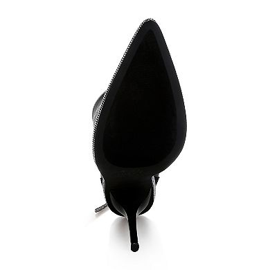 London Rag Dacia Women's Satin Rhinestones Strap Calf Boots