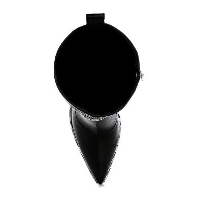 London Rag Dacia Women's Satin Rhinestones Strap Calf Boots