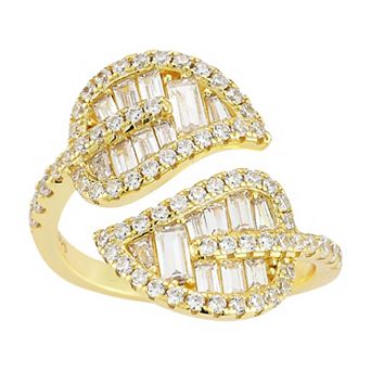 Sunkissed Sterling Sterling Silver Cubic Zirconia Leaf Bypass Ring