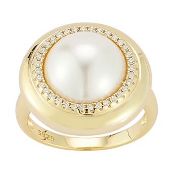 Sunkissed Sterling Sterling Silver Cubic Zirconia & Freshwater Cultured Pearl Ring