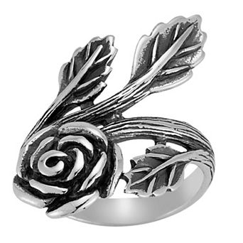 Sunkissed Sterling Sterling Silver Oxidized Rose & Leaf Ring