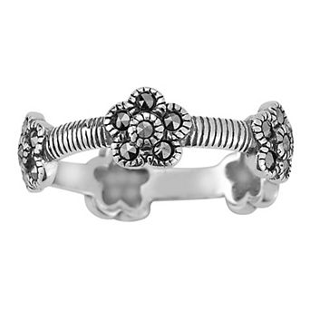 Sunkissed Sterling Sterling Silver Oxidized Cubic Zirconia Flower Band Ring