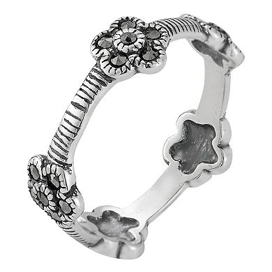 Sunkissed Sterling Sterling Silver Oxidized Cubic Zirconia Flower Band Ring