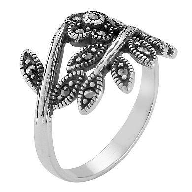 Sunkissed Sterling Sterling Silver Oxidized Cubic Zirconia Flower & Leaf Ring