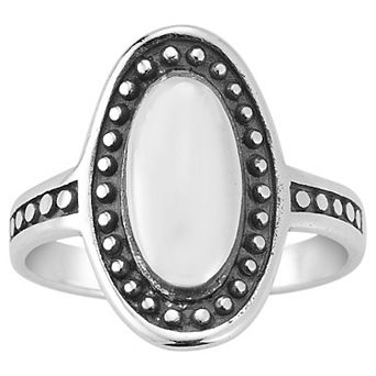Sunkissed Sterling Sterling Silver Oxidized Beaded Oval Sterling Silver Ring
