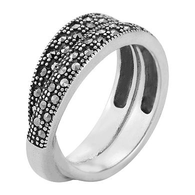 Sunkissed Sterling Sterling Silver Oxidized Cubic Zirconia Double Row Ring