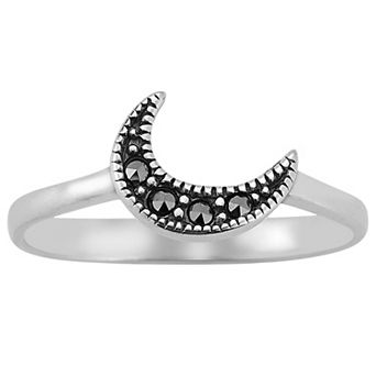 Sunkissed Sterling Sterling Silver Oxidized Cubic Zirconia Moon Ring