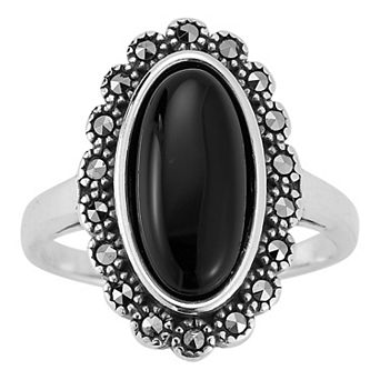 Sunkissed Sterling Sterling Silver Oxidized Oval Onyx & Cubic Zirconia Ring