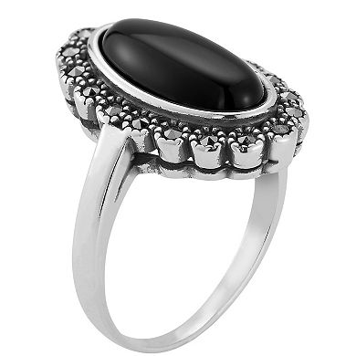 Sunkissed Sterling Sterling Silver Oxidized Oval Onyx & Cubic Zirconia Ring