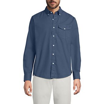 Men's Lands' End Long Sleeve Solid Poplin Shirt