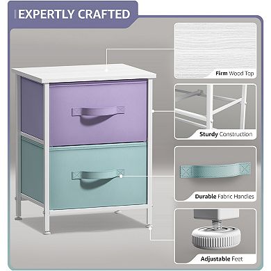 Sorbus 2 Pack Nightstand with 2 Drawers - Steel Frame, Wood Top & Easy Pull Fabric Bins