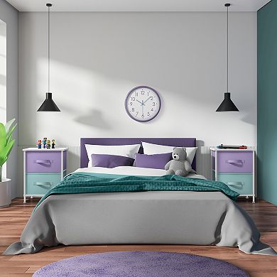 Sorbus 2 Pack Nightstand with 2 Drawers - Steel Frame, Wood Top & Easy Pull Fabric Bins