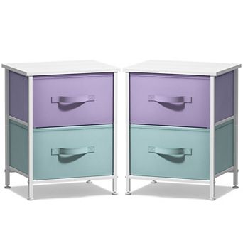 Sorbus 2 Pack Nightstand with 2 Drawers - Steel Frame, Wood Top & Easy Pull Fabric Bins