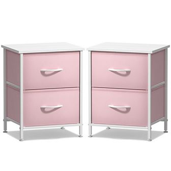 Sorbus 2 Pack Nightstand with 2 Drawers - Steel Frame, Wood Top & Easy Pull Fabric Bins